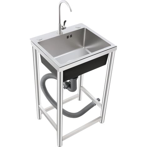Évier utilitaire, robinet rotatif à 360°, drainage optimisé, Argent (1/2)