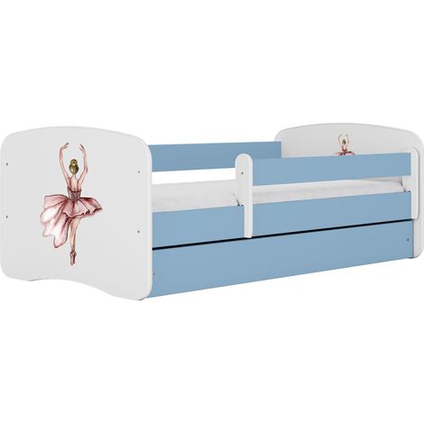 Lit enfant et junior 70 x 140 cm avec tiroir et barrière amovible, motif Danseuse, bleu (1/4)