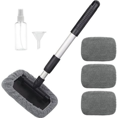 Cepillo para lavar autos con mango telescópico，juego de 4 fundas para cepillo de lavado，cepillo de limpieza de microfibra gris (1/5)
