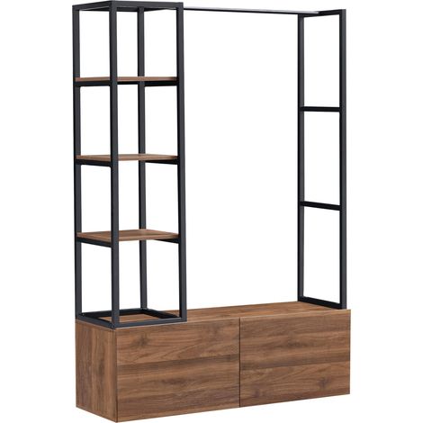 Appendiabiti in metallo MDF 180 x 120 x 40 cm effetto noce canaletto 030008130