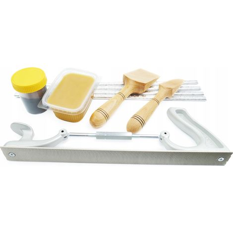 Kit d'étamage, pâte à étamer, spatules, rabot à cire, râpe semi-circulaire (1/5)