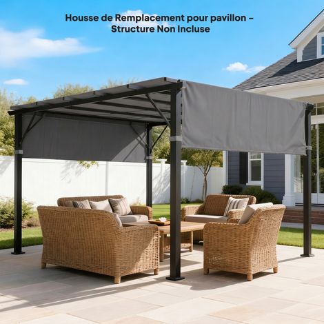 Lot de 2 toiles de rechange pergola rétractable 4,9 x 1,2 m pour pergola de 3 x 3 m polyester protection UV gris foncé (1/5)