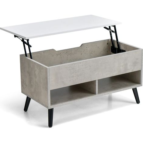 Tavolino da caffè moderno con scomparto nascosto e 2 scaffali aperti, Tavolino per soggiorno in legno Grigio (1/3)