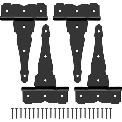 Bisagra decorativa tipo T de 8 pulgadas de alta resistencia con bisagra de puerta de hierro negro inoxidable, bisagra tipo camiseta (paquete de 4) (1/4)