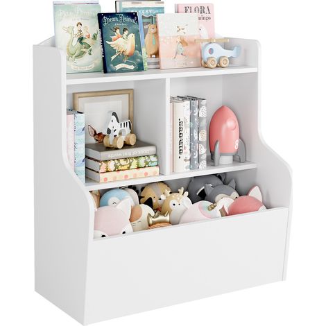 Étagère 3 niveaux + compartiments – Organisateur de jouets et livres – MDF blanc – Sécurité enfants – Montage facile, Blanc (1/5)