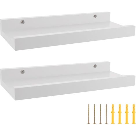 Lot de 2 étagères murales en forme de U - Étagères flottantes blanches pour décoration, salon, chambre à coucher et bureau - Blanc (1/5)
