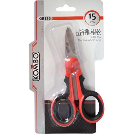 Forbici Elettricista Acciaio Inox con Manico Isolato in ABS L=15cm Lame 40mm