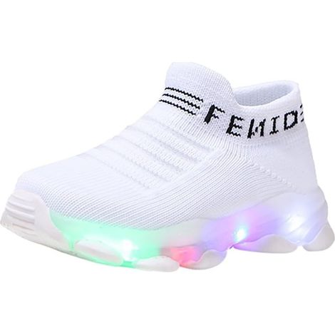 Zapatillas deportivas para niñas, niños, bebés y niños pequeños. Zapatillas casuales para correr con letras LED y malla luminosa. Zapatillas para bebé niña con purpurina. Talla 9. (1/5)