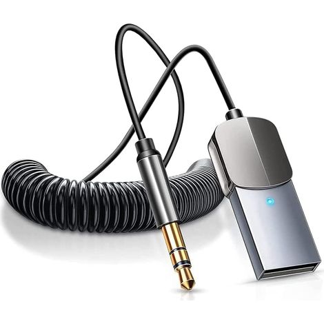 Bluetooth-AUX-Adapter, Bluetooth v5.0-Funkempfänger fürs Auto, USB-auf-3,5-mm-Klinkenadapter, integriertes Mikrofon, AUX-Eingang für Freisprechfunktion, Plug & Play, automatische Einschaltung für Auto (1/5)