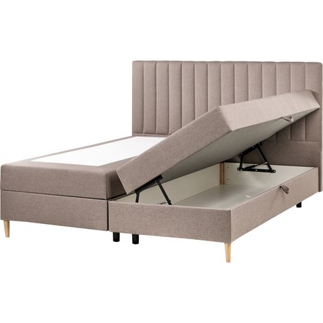 Cama continental diván con almacenaje con arcón elevable tapizado cabecero de tela gris pardo 180 x 200 cm Officer