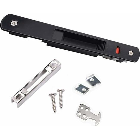 Serrure à crochet pour porte et fenêtre coulissantes, serrure à crochet pour porte coulissante en alliage d'aluminium, noire 1 pièce (1/4)