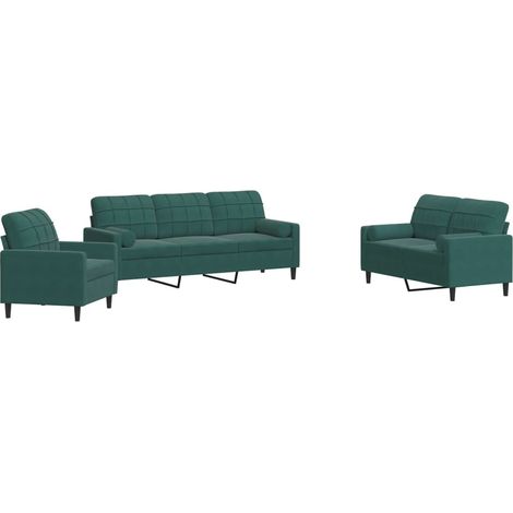 Maison Exclusive - Set di Divani 3 pz con Cuscini e Rinforzi Verde scuro Velluto