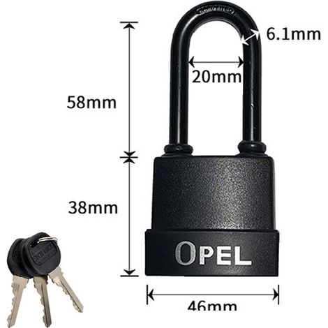 Cadenas haute sécurité avec clé boîte en plastique PVC anti-poussière extérieur – antirouille lot de 2 noir L45mm (1/3)
