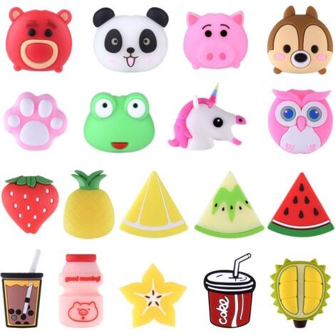 18 Pcs Protege Cable pour iPhone Câble, Boisson de Fruits Cute Plastique Bouteille Animal Unicorn Charge Saver Câble, Câble USB Saver Accessoires pour téléphone Protéger câble Chargeur (1/5)
