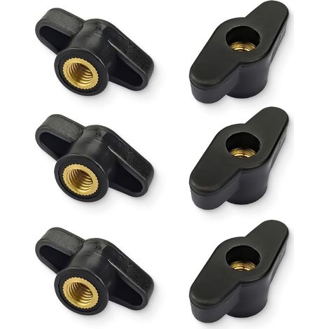 6 Pièces, Ecrou Droit, Bouton de Serrage à Filetage Moleté M8, Noir, Laiton, Plastique, Tête Droite, Pour Mécaniques, Mobilier, Équipements Électroniques