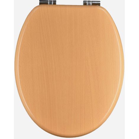 COPRIWATER OVALE IN MDF RIVESTITO FAGGIO, COLOR FAGGIO, CON CERNIERE A CHIUSURA RALLENTATA (1/3)