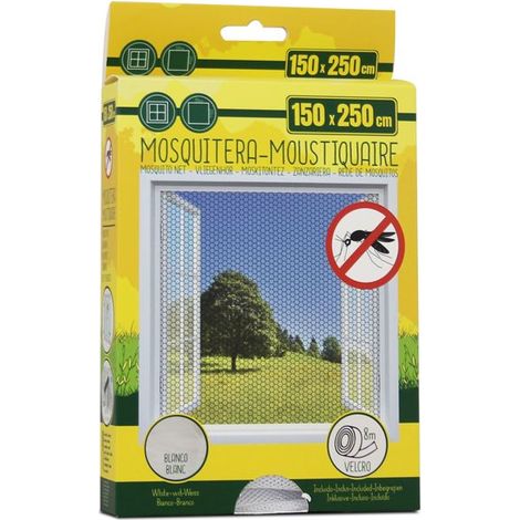 Moustiquaire de Fenêtre 150 x 250 cm avec Fixation auto-agrippante, protection contre moustiques, mouches et araignées, Blanc (1/4)