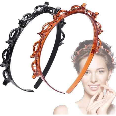 Diadema con pinzas para el cabello de 2 piezas con pinzas dentadas para flequillo trenzado, accesorios de moda para el cabello para mujer (negro/marrón) (1/5)