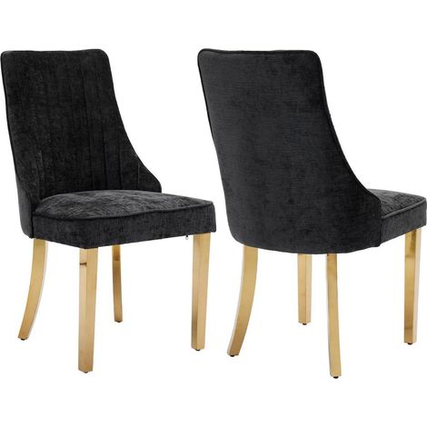 Esszimmerstühle 2er Set Stoff mit Channel-Steppung, goldene Edelstahlbeine, schwarz (1/5)