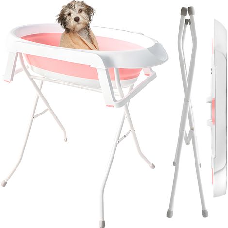 Baignoire pour animaux deux en un avec support pliable amovible, capacité de charge 15 kg, dimensions 87×61×85 cm, rose. (1/5)