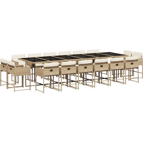 vidaXL Set da Pranzo da Giardino 17 pz con Cuscini Beige in Polyrattan