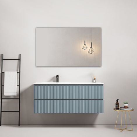 Mobile bagno sospeso cannettato 120 cm Blu Avio Lavabo a Sinistra in Ceramica Specchio Quadro - Fiji Paint (1/4)