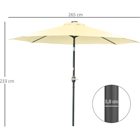 Parasol de jardin beige Ø265cm, LED solaires manivelle inclinable 8 baleines (1/5)