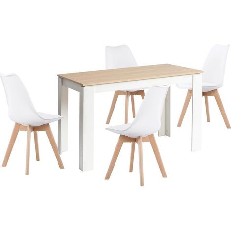 Essgruppe Esstisch mit 4 Stühlen, rechteckig, Eiche-Weiß, 120cm (1/5)