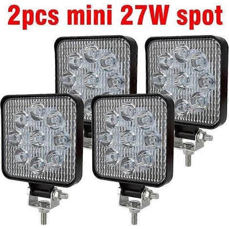 Barre lumineuse de travail LED OKEEN Mini 16 LED 27W/48W, projecteur carré, 12V/24V, pour camions, 4x4, voitures, SUV et quads (4 mini projecteurs 27W). (1/5)