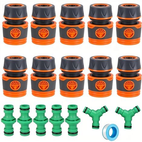 Kit de Raccord Tuyau d'Arrosage 18 Pièces, 10 Embouts Rapides 1/2 Pouce (13mm) + 5 Connecteurs Droits + 2 Tés Y, Raccord Anti-Fuite pour Extension et Irrigation Jardin (1/5)