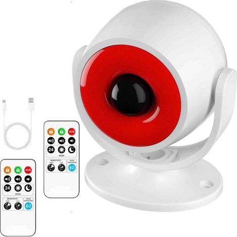 Alarme Détecteur de Mouvement, 2 Télécommandes, Sirène 120 DB, Volume Réglable, 3 Modes D'alarme, Alimenté par USB Ou Batterie, Alarme Maison sans Fil, Idéal de Magasin, Garage, Porte
