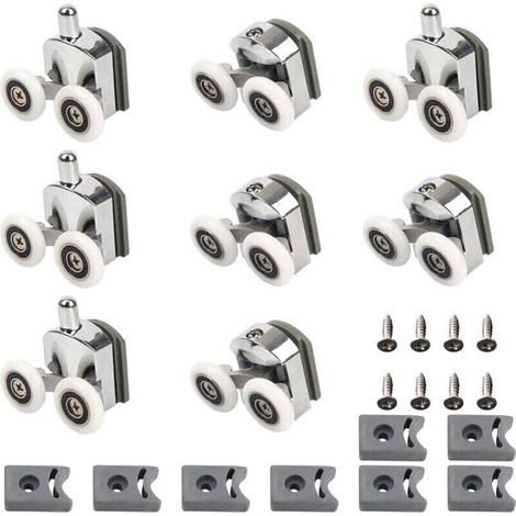 Rouleaux de Porte de Douche, 23mm Roulettes Doubles de Rechange pour la maison roulettes de rechange pour porte de douche coulissante(4 Rouleaux Supérieurs et 4 Rouleaux Inférieurs) (1/4)