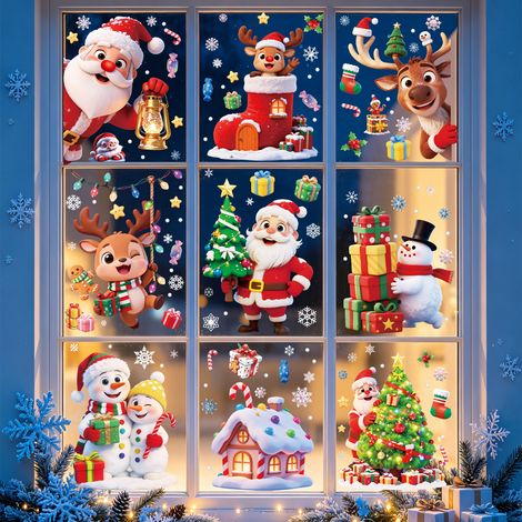 Autocollants de Noël 2027 pour vitrines de centres commerciaux, décorations de vitrines, autocollants antistatiques, autocollants de porte de Noël, stickers pour fenêtres