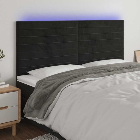 vidaXL Cabecero con luces LED terciopelo negro 180x5x118/128 cm (1/5)