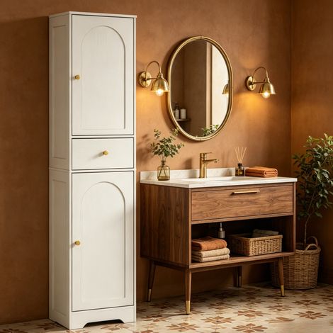 CHICFURN Colonne de salle de bain 40x29,5x170 cm en panneau de particules blanc, gain de place (1/5)