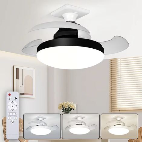 Plafonnier ventilateur rétractable pour réfrigérateur intensité variable vitesses de ventilation silencieux avec télécommande - cm E27 3 38 (1/5)