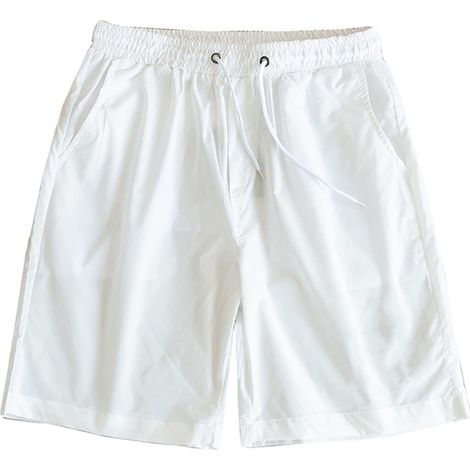 Short De Sport Pour Homme - Taille Élastique Avec Cordon - Longueur Genou En Polyester - Idéal Running Et Fitness - Blanc XL (1/5)
