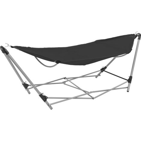 Hamac Pliable Noir 241 cm. Avec support. Pour de longues siestes au jardin ou dans la véranda (1/5)