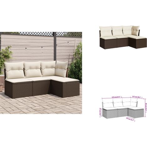 4-tlg. Garten-Sofagarnitur mit Kissen Braun Poly Rattan - Gartenmöbel - Sofa Set - Rattan Möbel - Outdoor Sofa - Balkonmöbel (1/3)