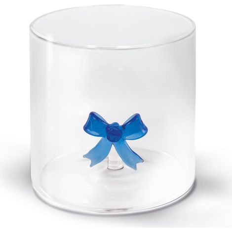 WD LifeStyle Bicchiere Vetro Borosilicato Cc 250 ml Decoro Fiocco Blu