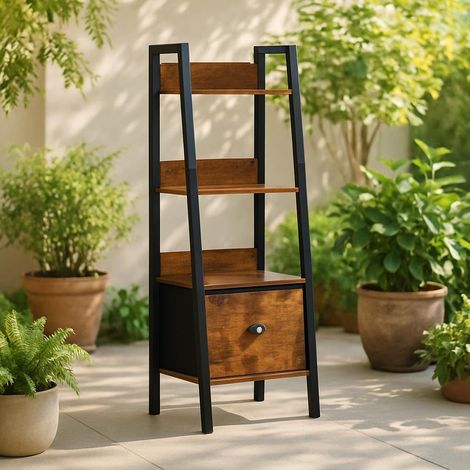 Etagères pour Jardin et Patio, Supports de Pots à 4 Niveaux, Porte Plante Escalier, Rangement avec Tiroirs en Non-Tissé, pour Intérieur, Salon, Balcon, Patio, Cour, 42 x 29 x 110 cm (1/5)