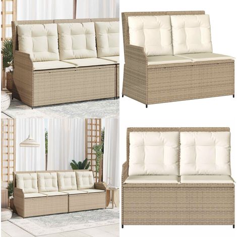 Gartenbank Verstellbar mit Kissen Beige Poly Rattan - Relaxbank - Sitzbank (1/5)