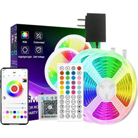 Kit de ruban LED RGB de 15 m - Prise UE, télécommande 44 touches, sécable, idéal pour une ambiance salle de jeux et chambre à coucher (1/5)