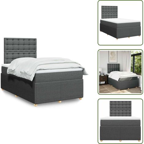 Sommier à lattes de lit avec matelas gris foncé 120x190cm tissu - Sommier À Lattes De Lit - Sommiers À Lattes De Lit - Lit - Meuble De Chambre À Coucher (1/5)