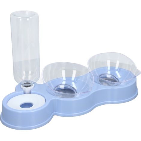 Gamelle pour animaux avec abreuvoir automatique, design incliné, pour une meilleure hygiène de vie des chats et chiens, idéale pour l'intérieur (bleu). (1/5)