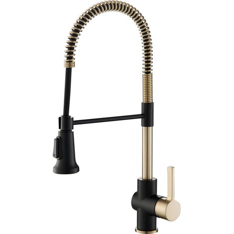 Kraus KPF-1690BGMB Britt - Rubinetto da cucina pre-risciacquo/commerciale con soffione a doppia funzione in finitura All-Brite, oro spazzolato/nero opaco (1/5)