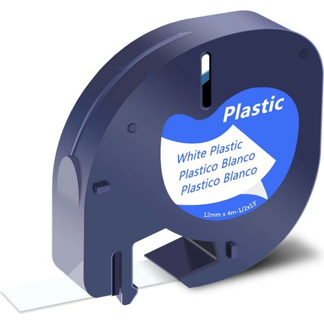 Ruban pour Étiqueteuse Compatible pour Dymo LetraTag Ruban Plastique 12mm x 4m Noir sur Blanc, Compatible pour DYMO LETRAtAg100H、LETRATAG100T、 LETRATAG2000、 LETRATAG QX50 (Plastic White) (1/4)