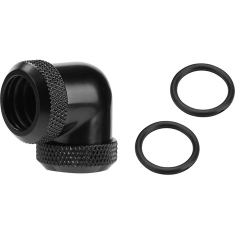 90°-Winkelstück für starre Flüssigkeitskühlungsschläuche, 14 mm Außendurchmesser, schwarz, Doppelanschluss für Selbstmontage