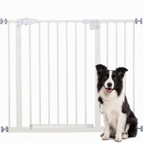 Barrière de sécurité métal extensible 74‑80 / 91,5‑97,5 × 76,2 cm, double‑verrou, porte auto‑fermante 15‑90°, montage à pression, pour chiens, assemblage requis (1/5)
