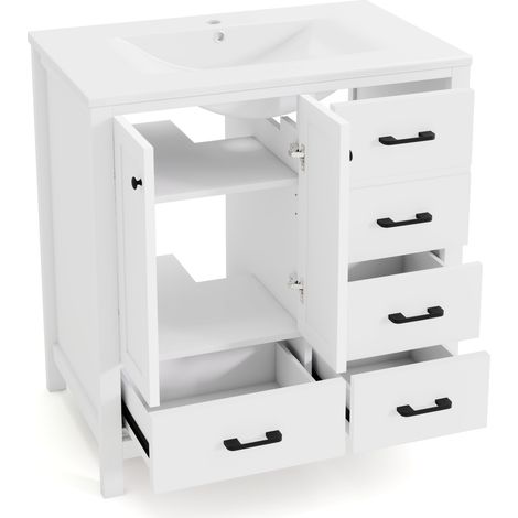 Freistehender Badschrank 76x46x82 cm mit Keramikwaschbecken, weiß, MODENUIT (1/5)